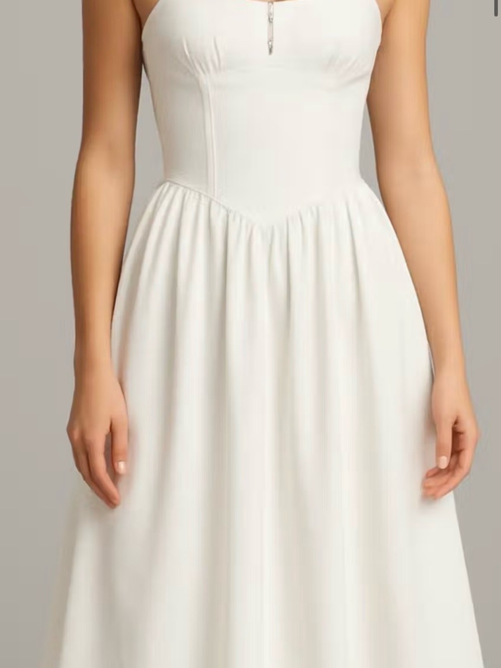 NWT CIDER Cotton-Blend Square Neck Lace Up Ruffle Maxi Dress Sz S